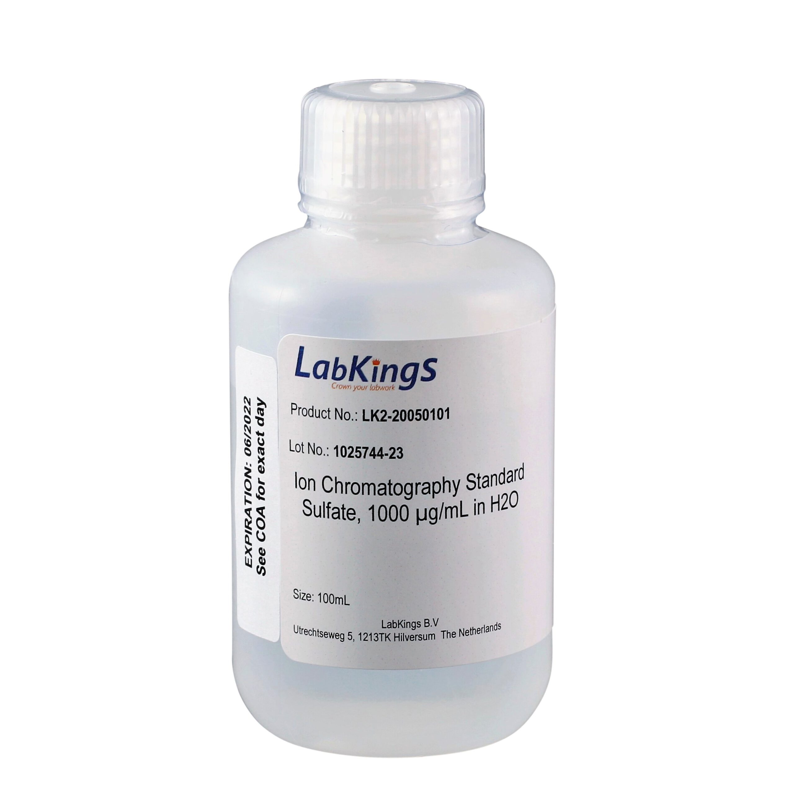 Sulfate, 1000 mg/L, Ion Chromatography Standard, in H2O, 250mL Sulfate, 1000 mg/L, Ion Chromatography Standard, in H2O, 250mL