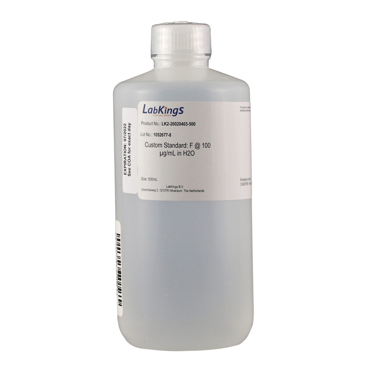 Fluoride, 100 mg/L,  Ion Chromatography Standard, in H2O, 500mL
