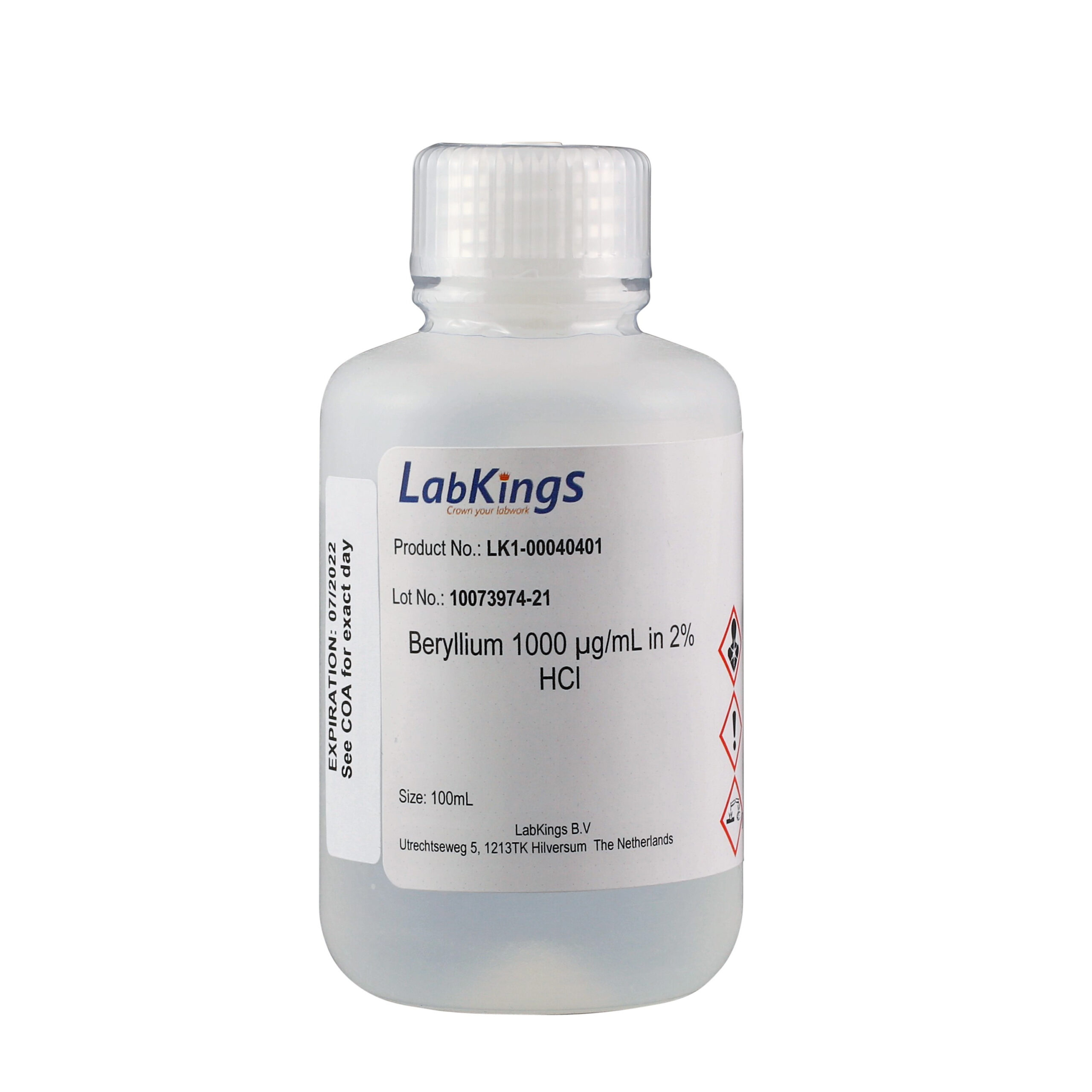 Beryllium 1,000 mg/L ± 0.3% (Be Acetate), 2% HCl, 500ml Beryllium 1,000 mg/L ± 0.3% (Be Acetate), 2% HCl, 500ml