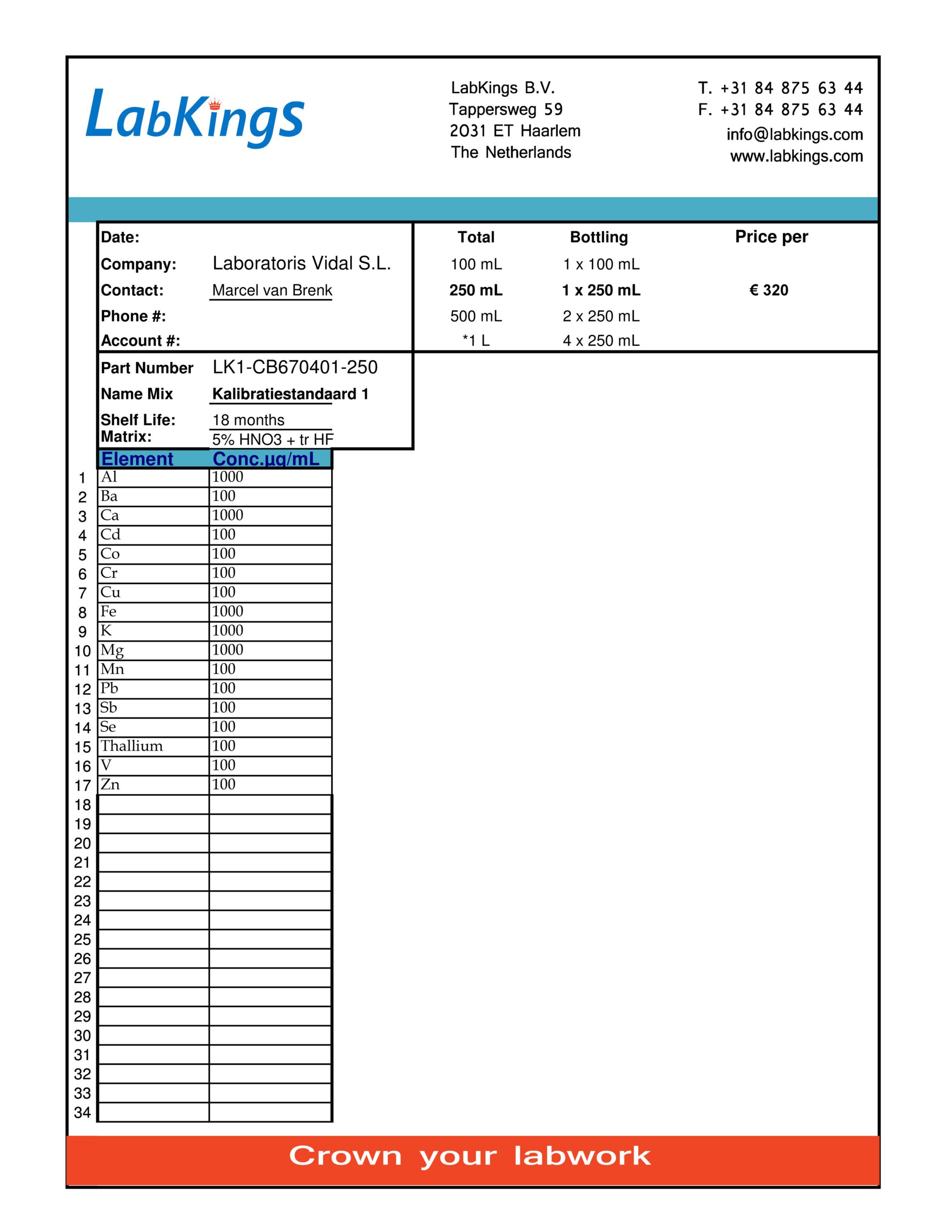 Kalibratiestandaard 1, 250 mL Kalibratiestandaard 1, 250 mL