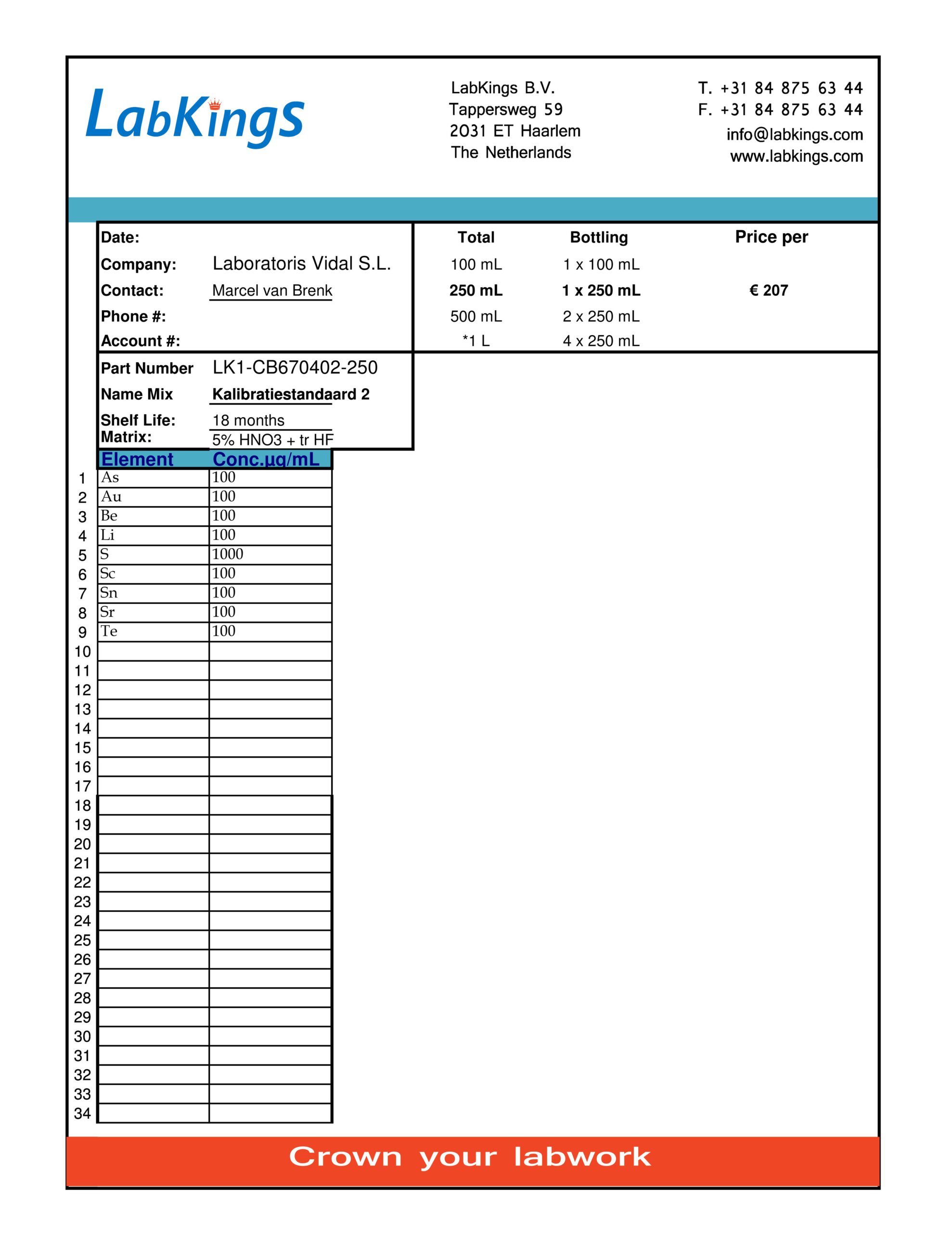Kalibratiestandaard 2 , 250ml Kalibratiestandaard 2 , 250ml