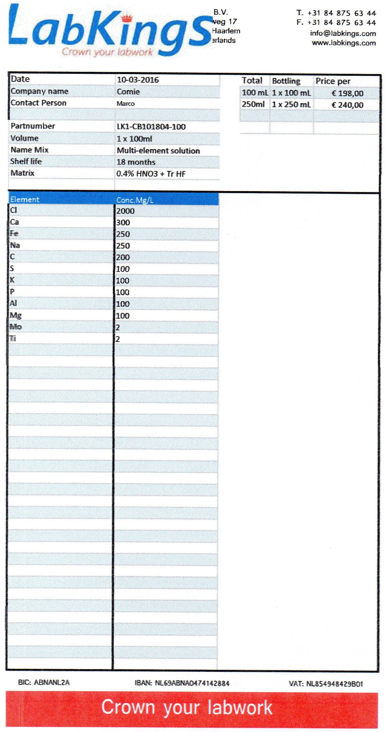 Multi-element solution, 100ml Multi-element solution, 100ml