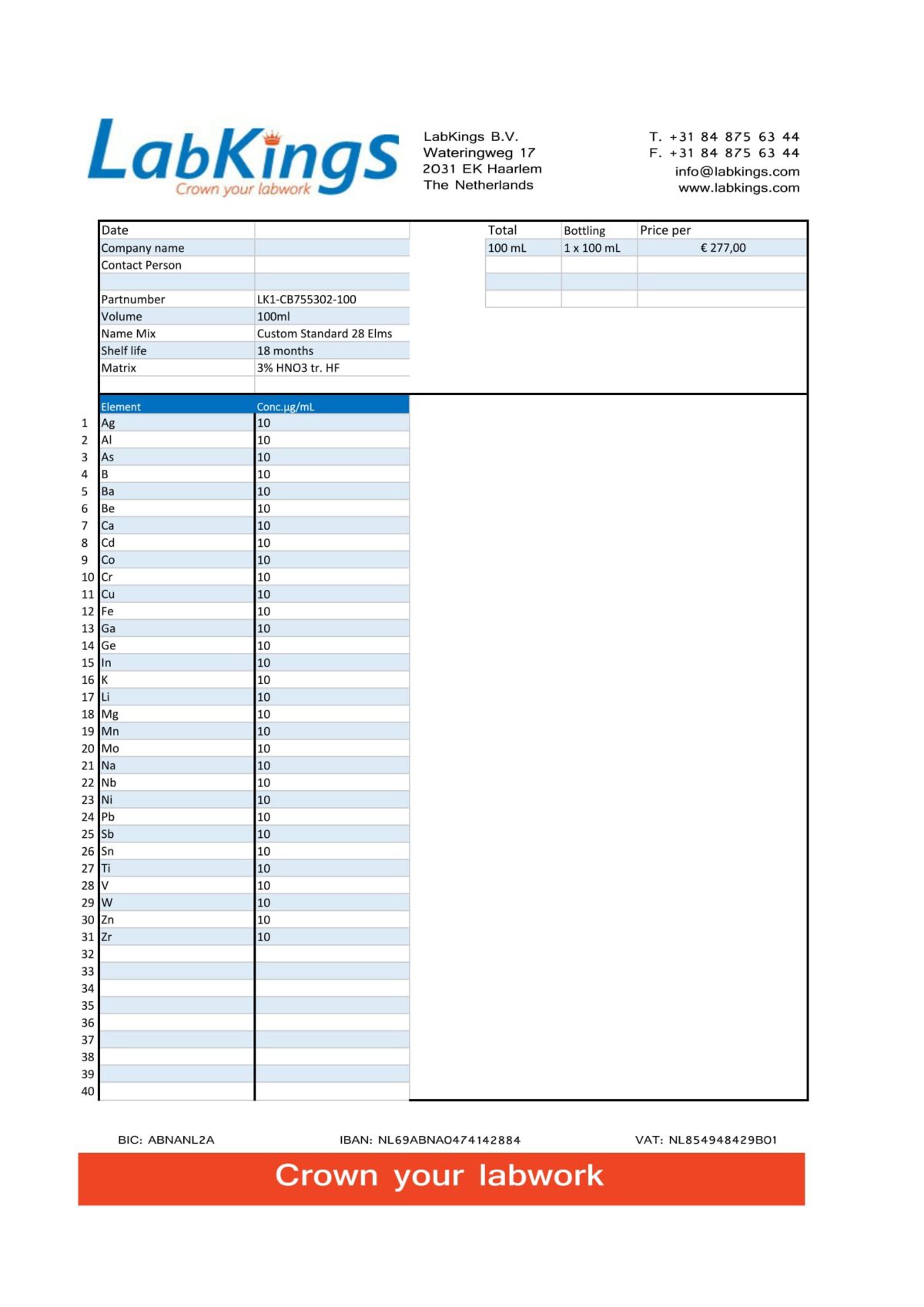 Custom Standard 31 Elements, 100ml