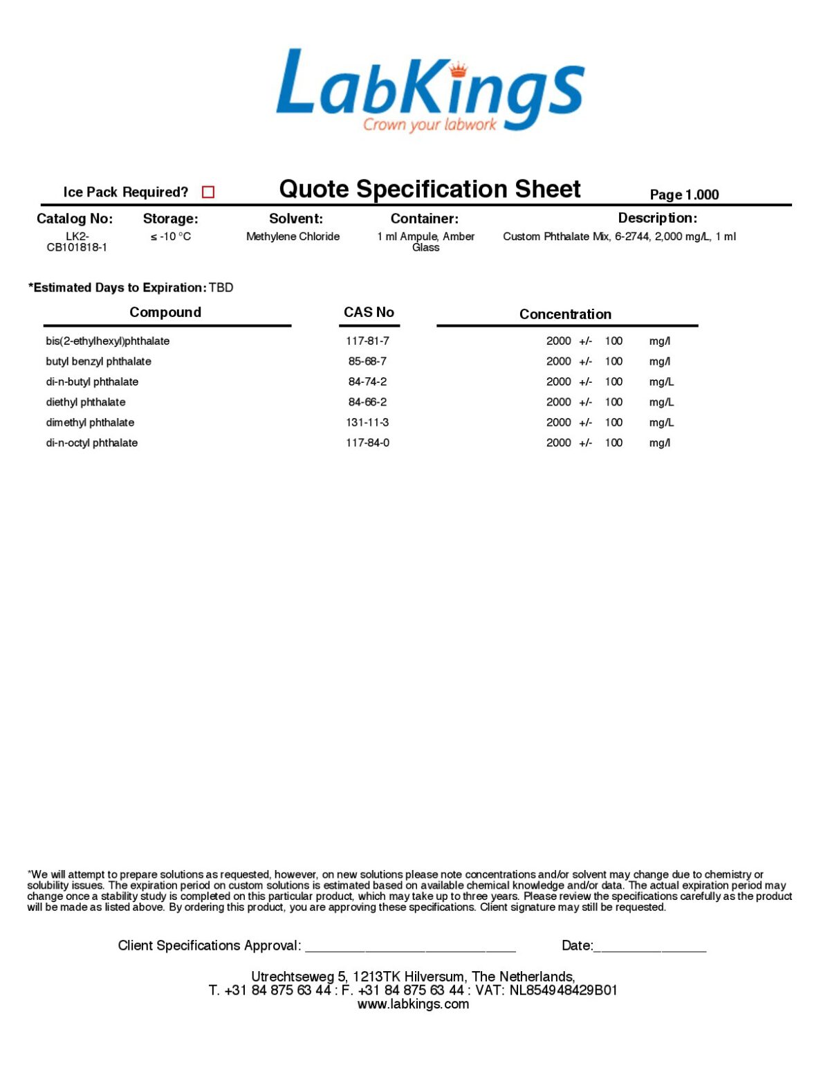 Custom Phthalate Mix, 6-2744, 2,000 mg/L, 1 ml