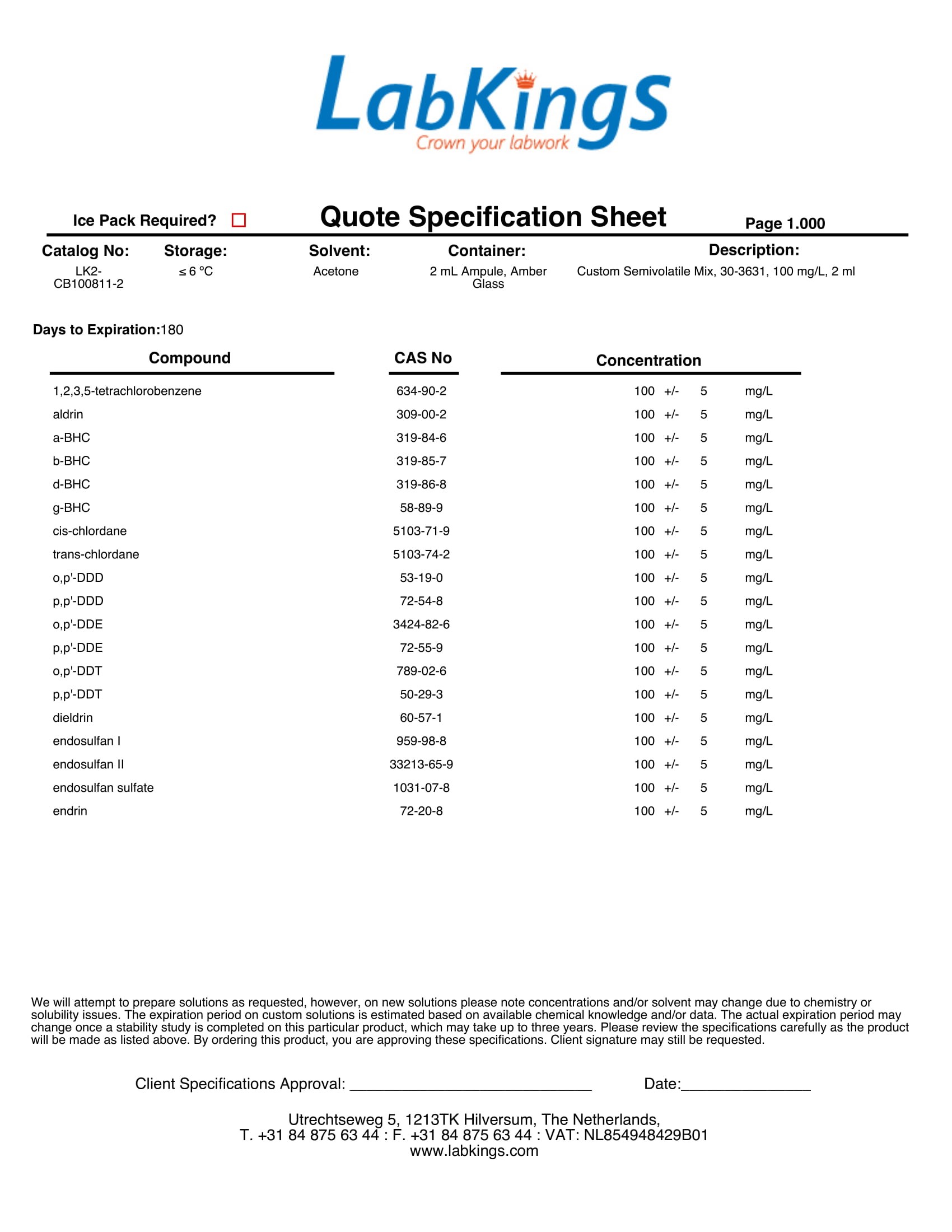 Custom Semivolatile Mix, 30-3631, 100 mg/L, 2 ml Custom Semivolatile Mix, 30-3631, 100 mg/L, 2 ml