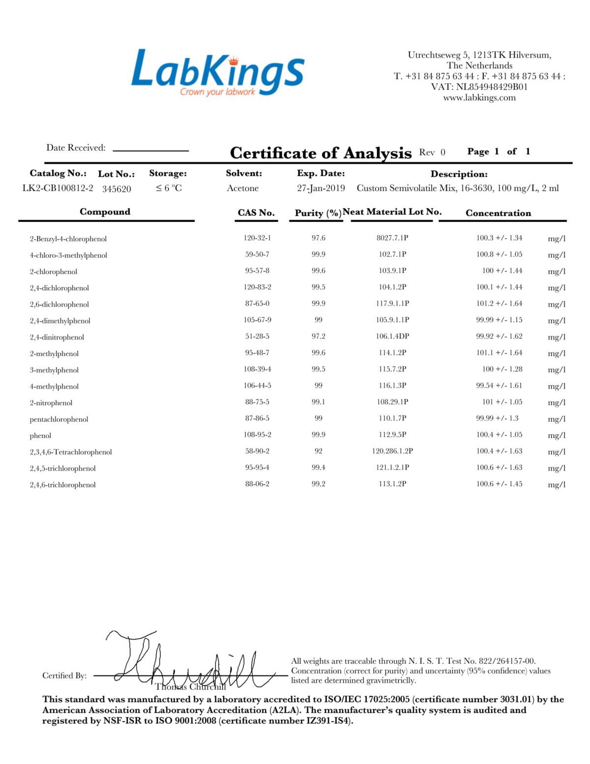 Custom Semivolatile Mix, 16-3630, 100 mg/L, 2 ml