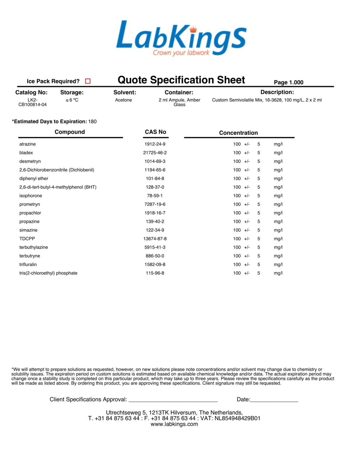 Custom Semivolatile Mix, 16-3628, 100 mg/L, 2 x 2 ml