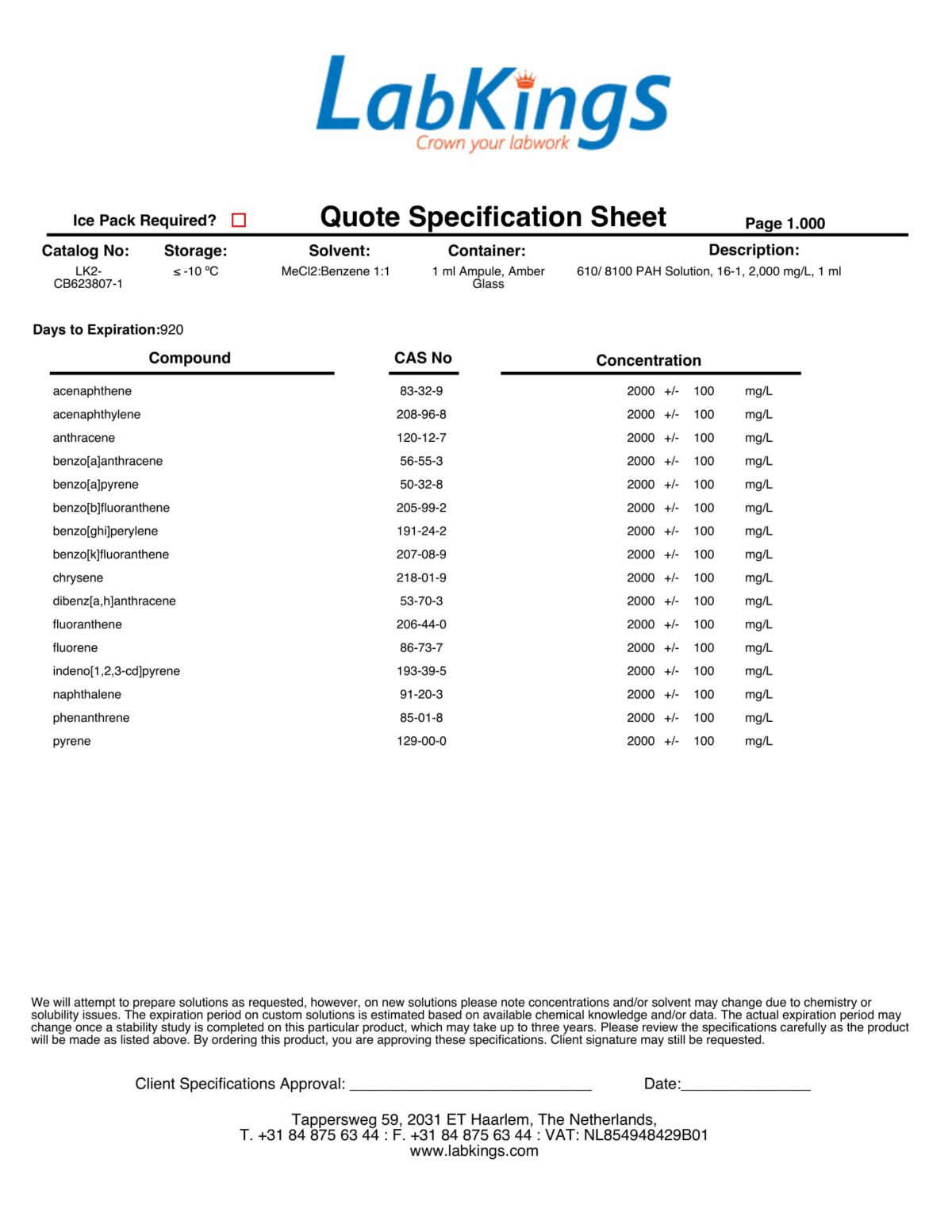 610/ 8100 PAH Solution, 16-1, 2,000 mg/L, 1 ml