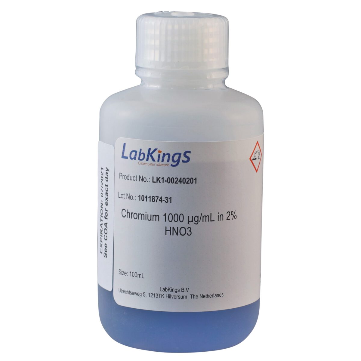 Chromium 1,000 mg/L (Cr Metal), 2% HNO3, 250ml