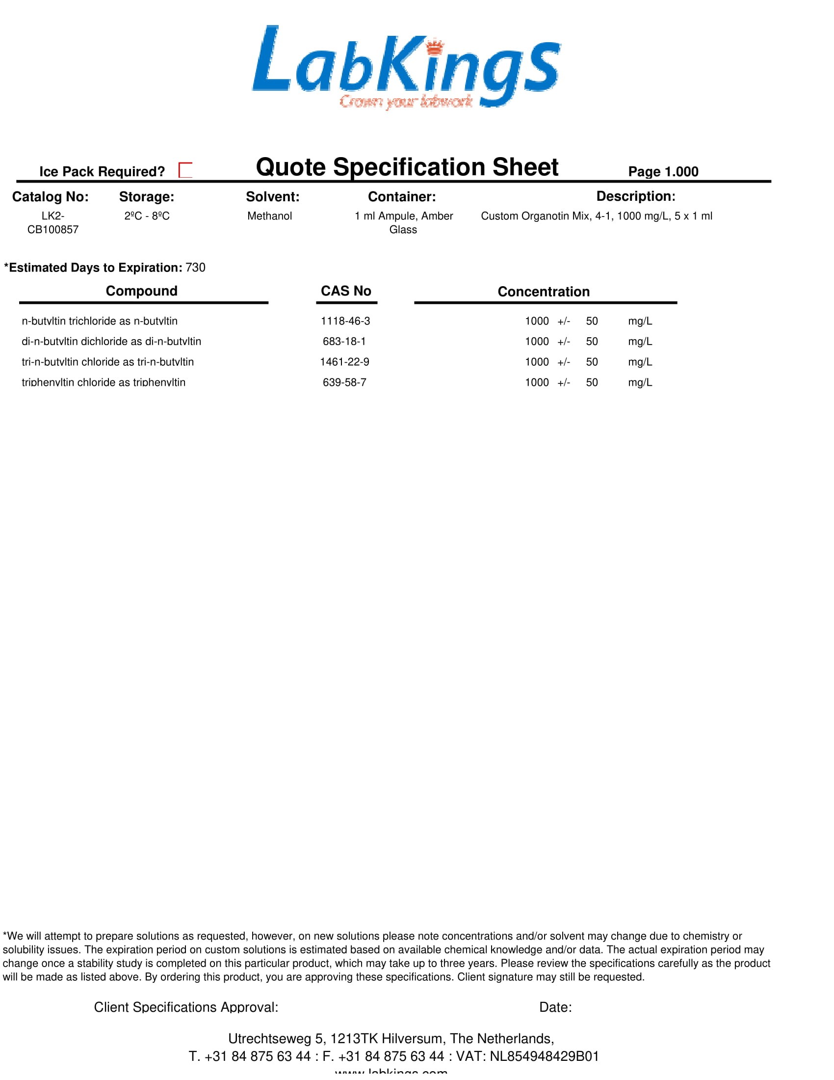 Custom Organotin Mix, 4-1, 1000 mg/L, 5 x 1 ml - LK2-CB100857