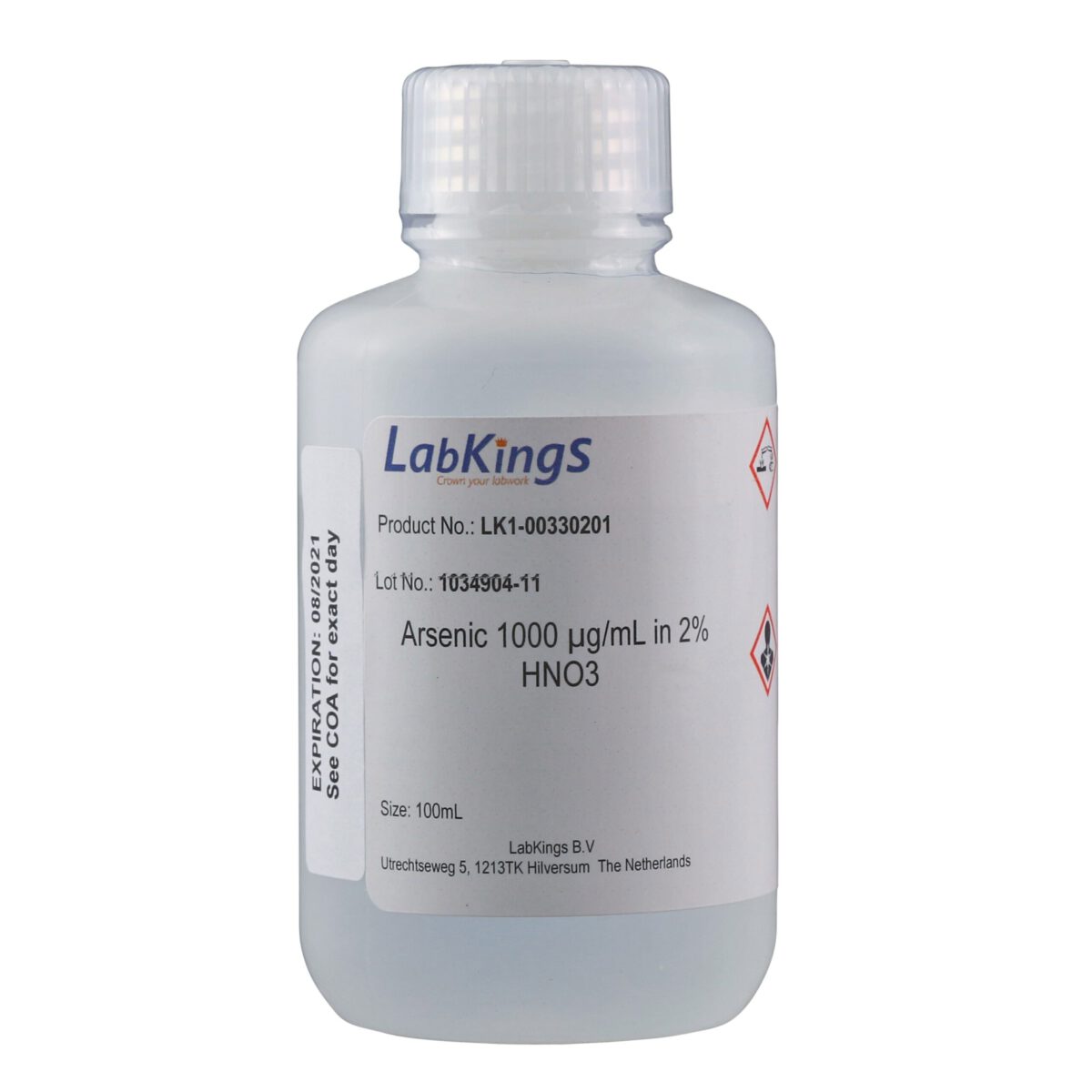 Arsenic 1,000 mg/L (As Metal),  2% HNO3, 100ml
