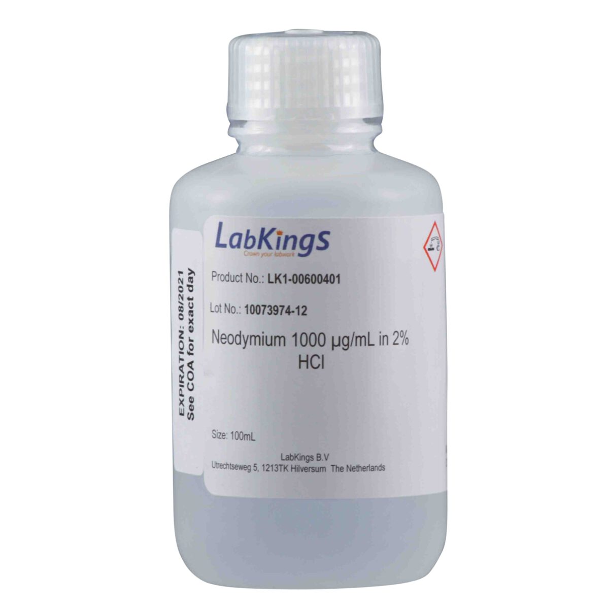 Neodymium 1,000 mg/L ±0.3% (Nd2O3), 2 % HCl, 250ml