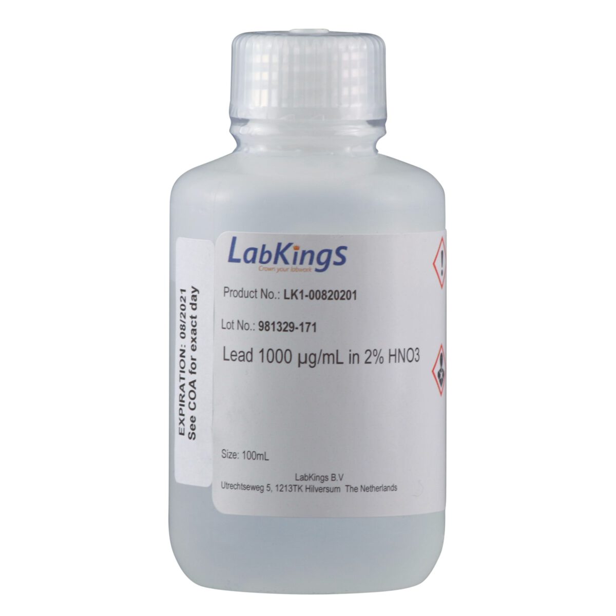 Lead 1,000 mg/L (Pb Metal), 2% HNO3, 250ml