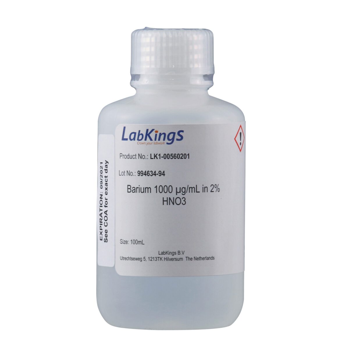 Barium 1,000 mg/L (BaCO3), 2% HNO3, 250ml