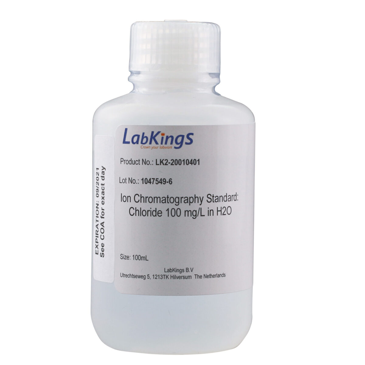 Chloride, 100 mg/L, Ion Chromatography Standard, in H2O, 250mL