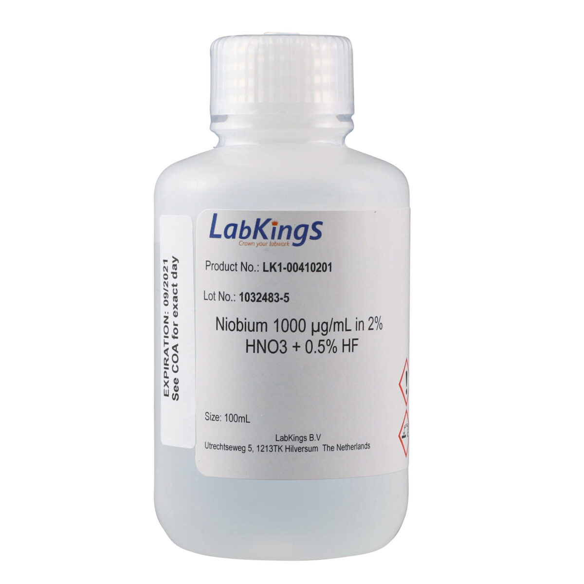 Niobium 1,000  mg/L (Nb2O5), 2% HNO3 + 0.5% HF, 500ml