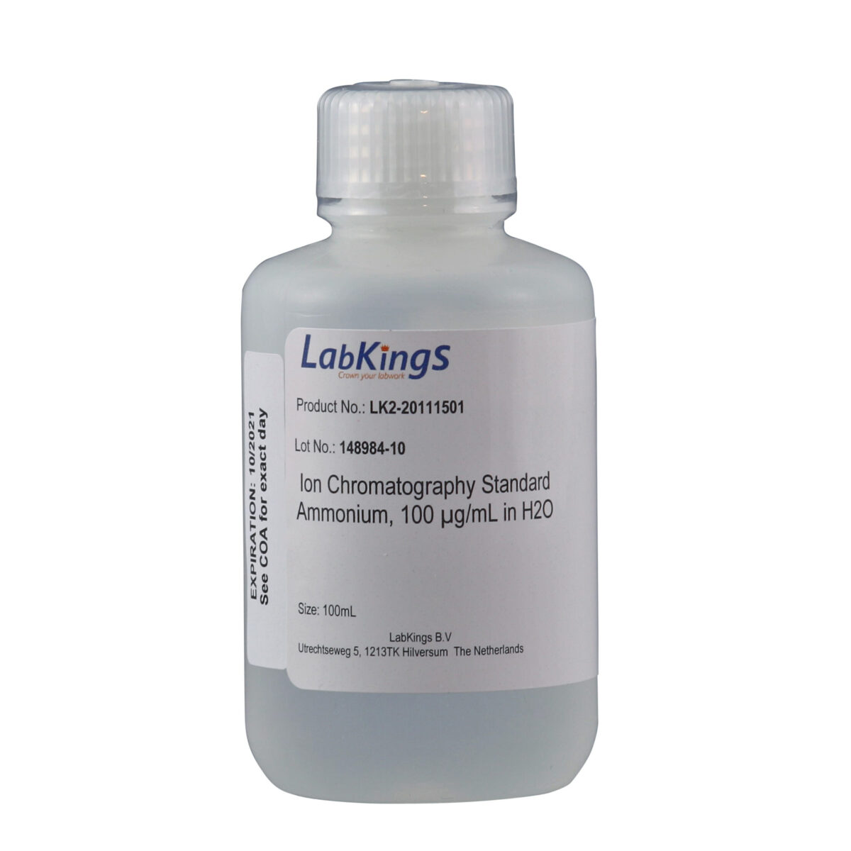 Ammonia (NH4), 100 mg/L, Ion Chromatography Standard, in H2O, 100mL