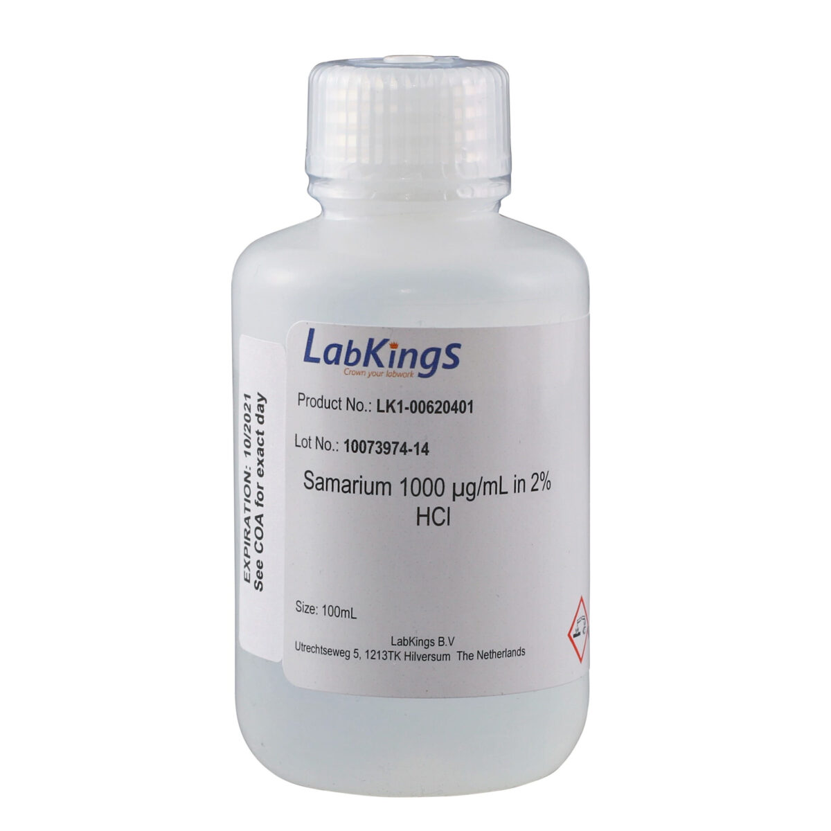 Samarium 1,000 mg/L ± 0.3% (Sm2O3), 2% HCl, 100ml
