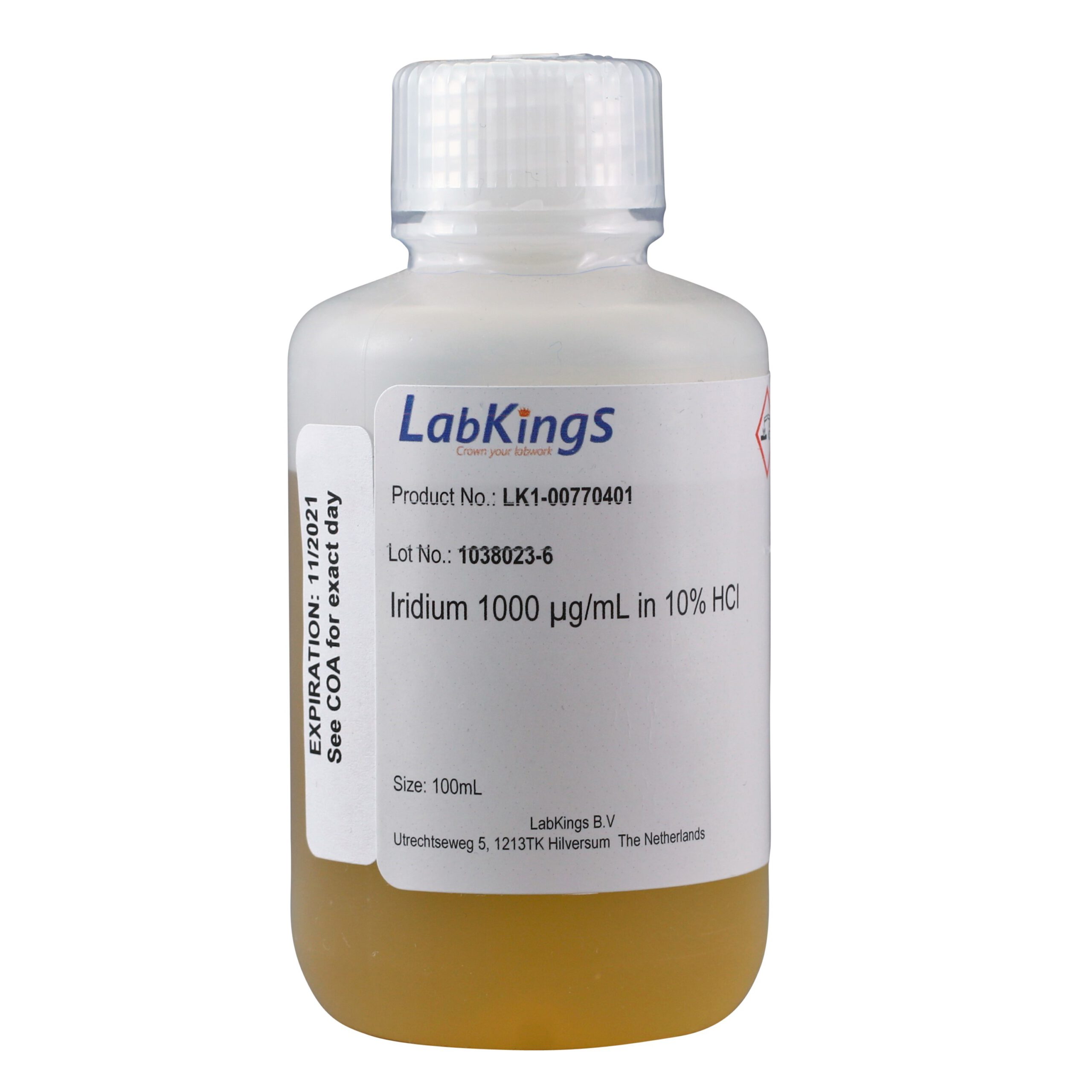 Iridium 1,000 mg/L, ((NH4)2IrCl6), 10 % HCl, 100ml Iridium 1,000 mg/L, ((NH4)2IrCl6), 10 % HCl, 100ml