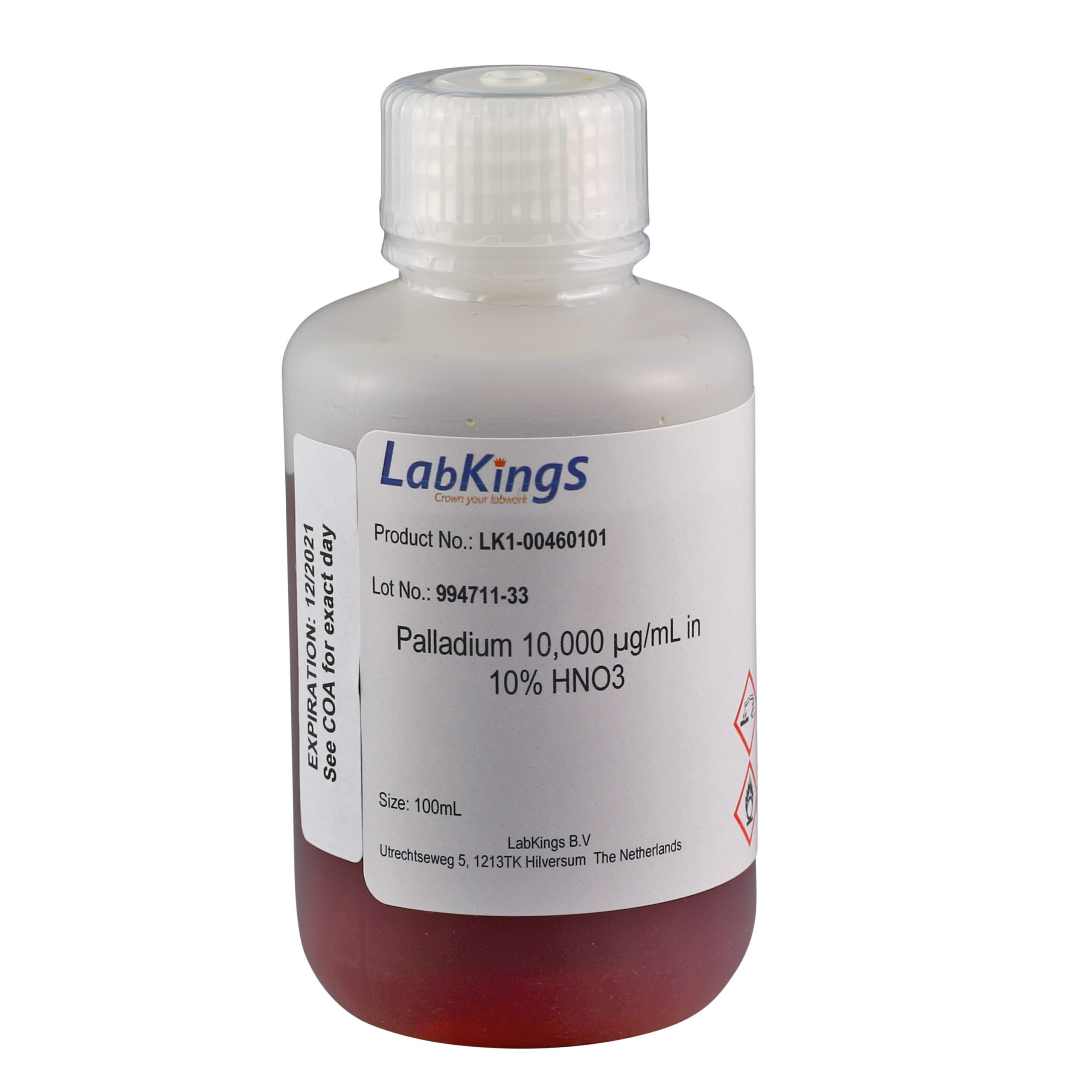 Palladium 10,000 mg/L (Pd Metal), 10 % HNO3, 250ml Palladium 10,000 mg/L (Pd Metal), 10 % HNO3, 250ml