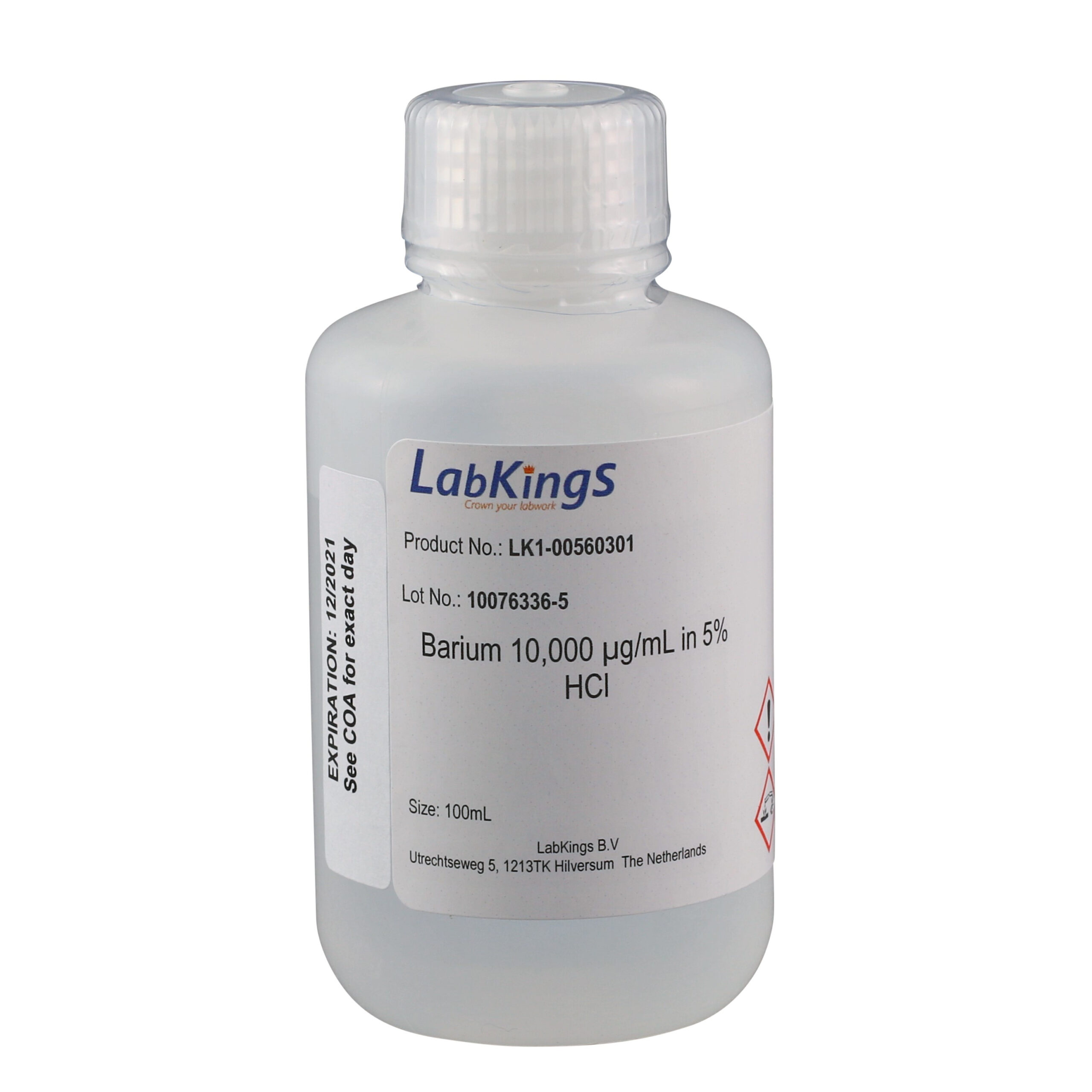 Barium 10,000 mg/L ± 0.3%(BaCO3), 2% HCl, 100ml Barium 10,000 mg/L ± 0.3%(BaCO3), 2% HCl, 100ml