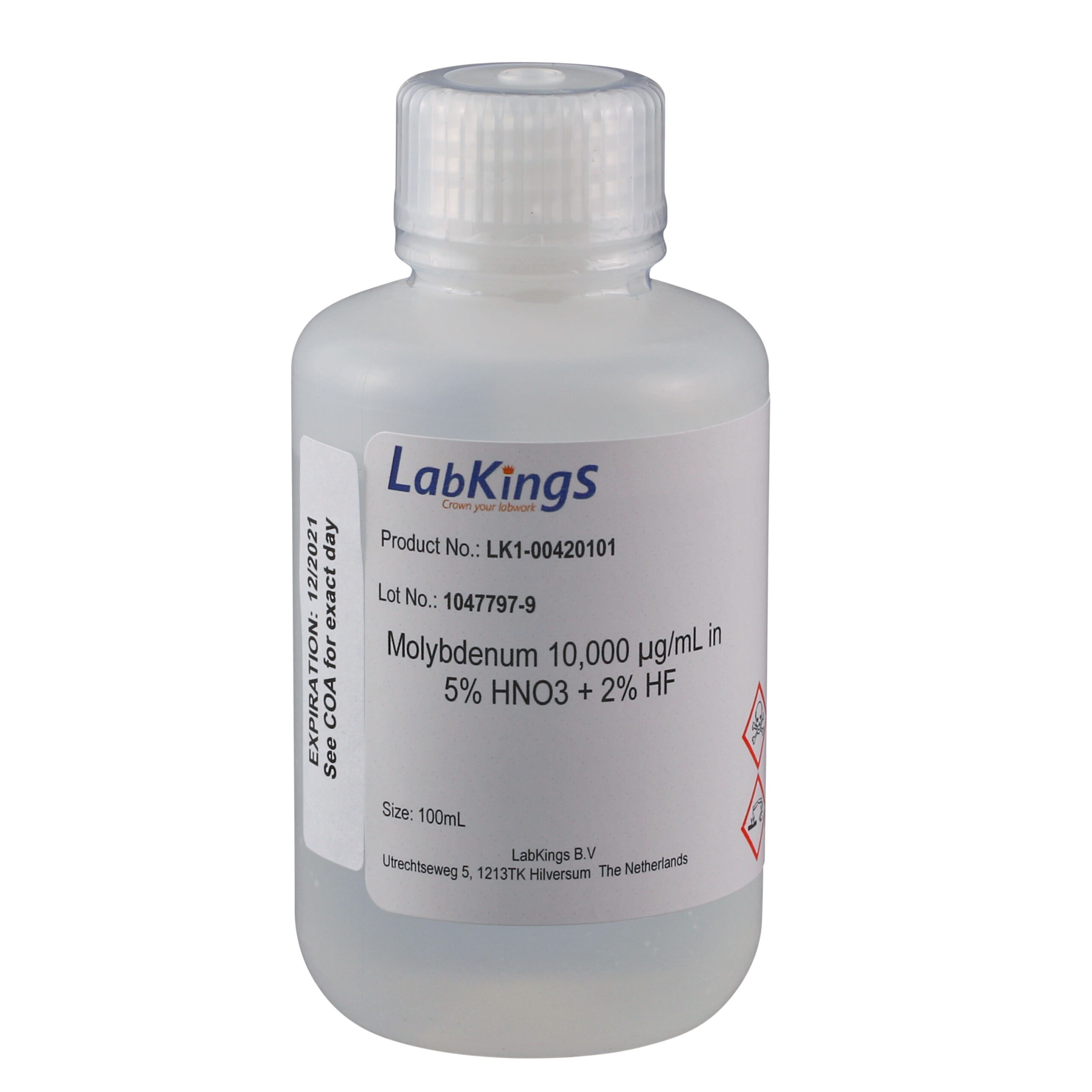 Molybdenum 10,000 mg/L (Mo Metal) in 5% HNO3 + 2% HF, 250ml Molybdenum 10,000 mg/L (Mo Metal) in 5% HNO3 + 2% HF, 250ml