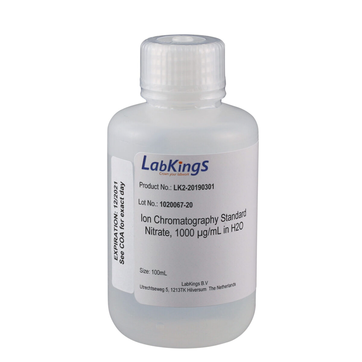 Nitrate, 1000 mg/L, Ion Chromatography Standard, in H2O, 100mL