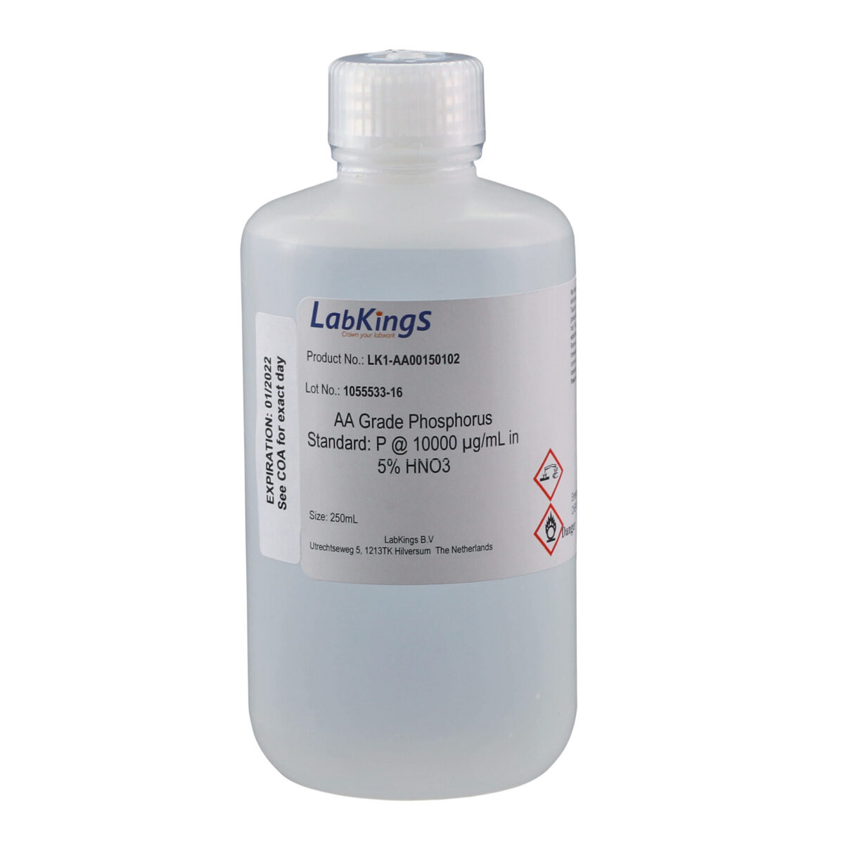 AA grade Phosphorus 10000 mg/L, diluted in HNO3, 100mL