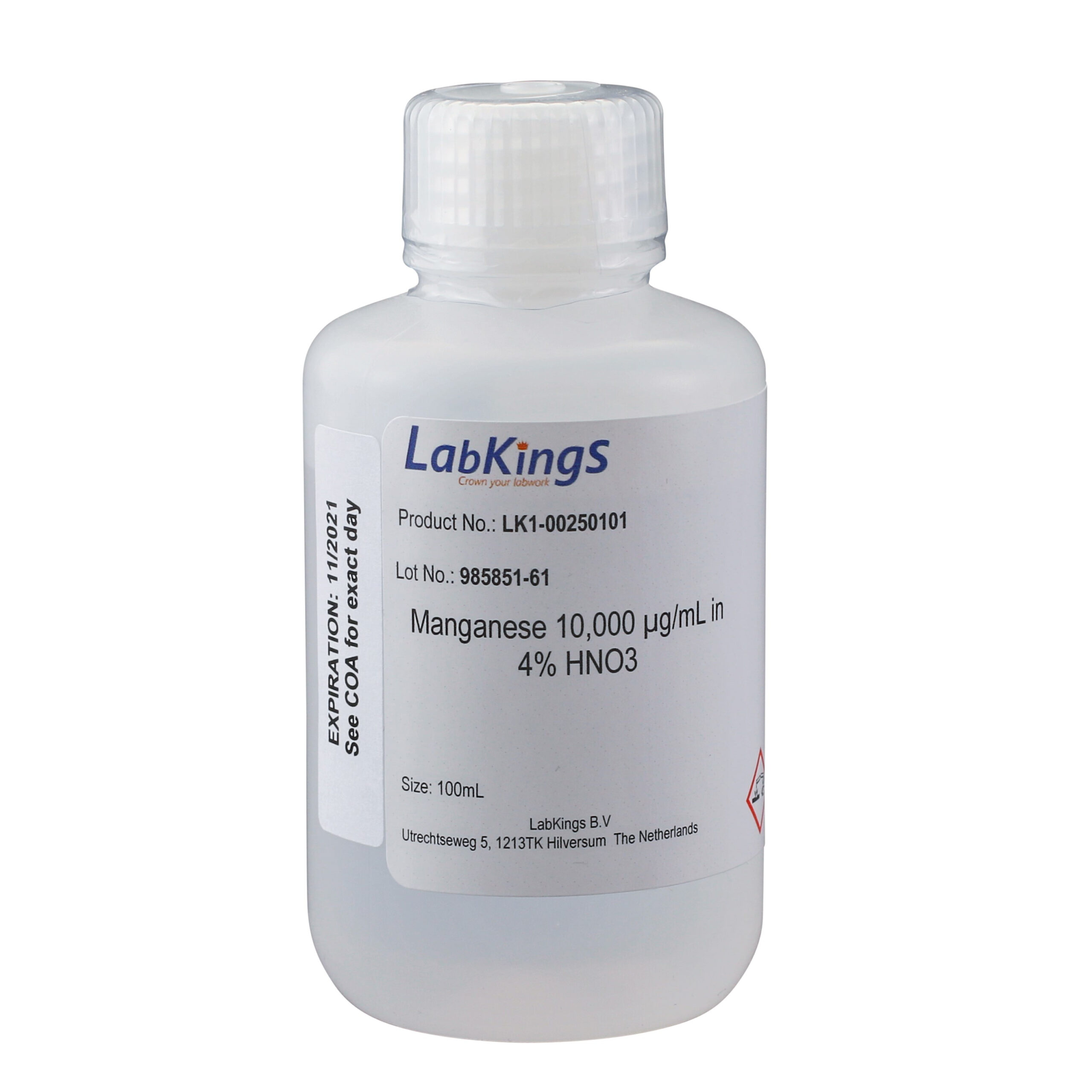 Manganese 10,000 mg/L (Mn Metal), 4% HNO3, 500ml Manganese 10,000 mg/L (Mn Metal), 4% HNO3, 500ml