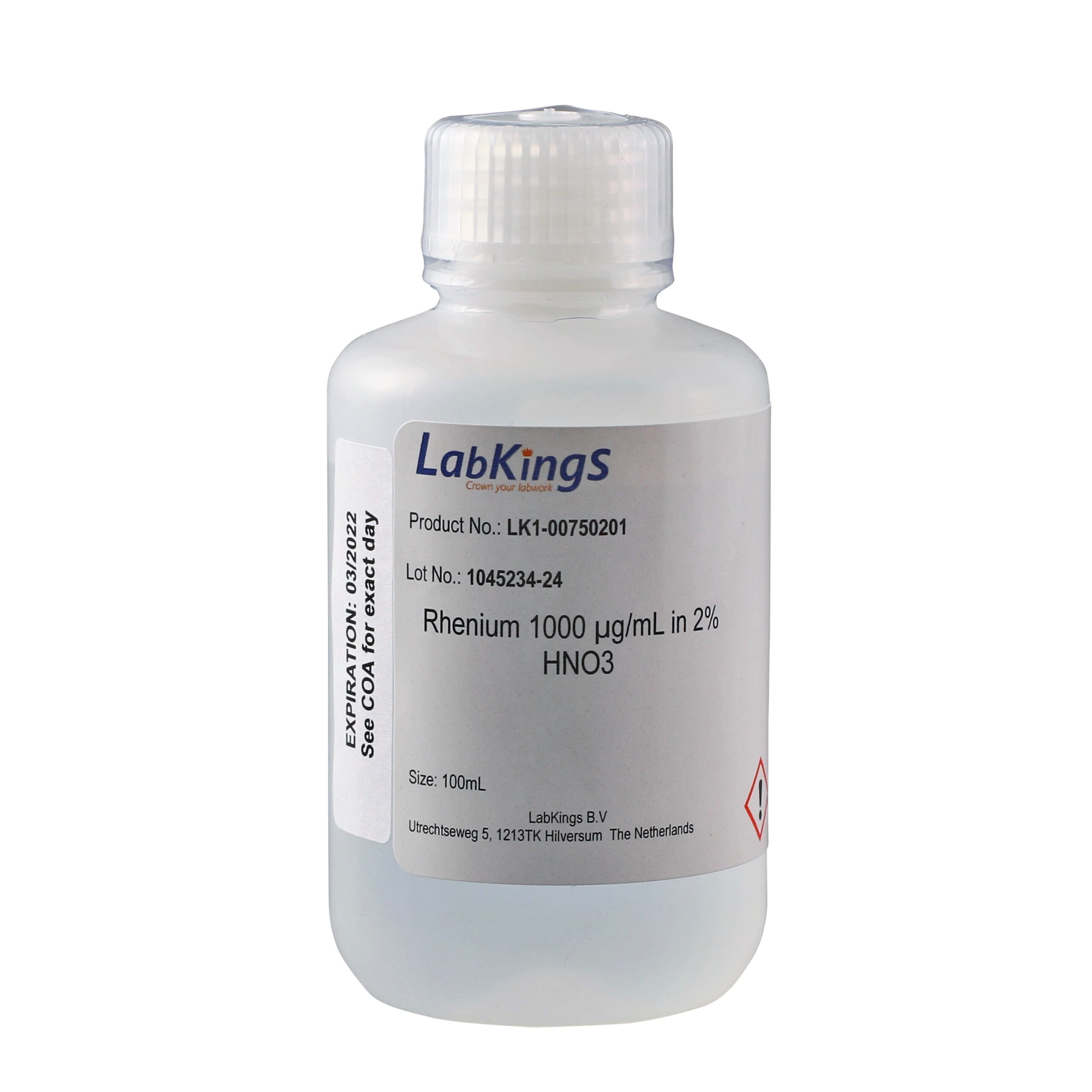 Rhenium 1,000 mg/L (Re Metal), 2% HNO3, 250ml Rhenium 1,000 mg/L (Re Metal), 2% HNO3, 250ml